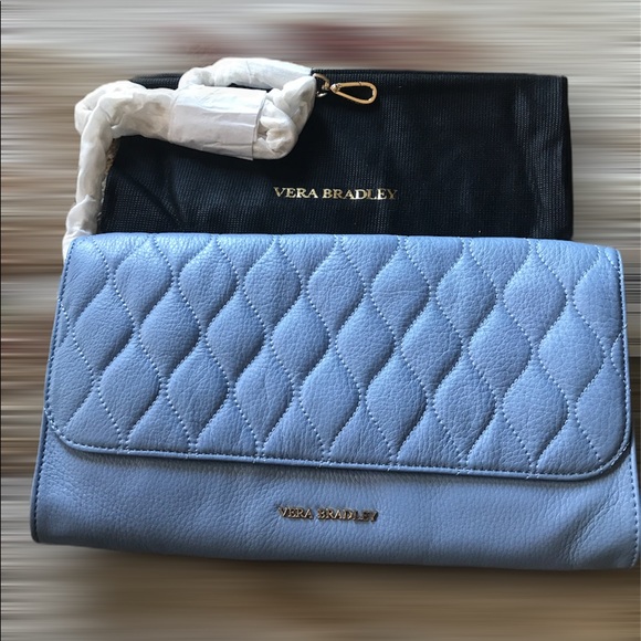 Vera Bradley Handbags - NWT Vera Bradley blue leather clutch quilted
